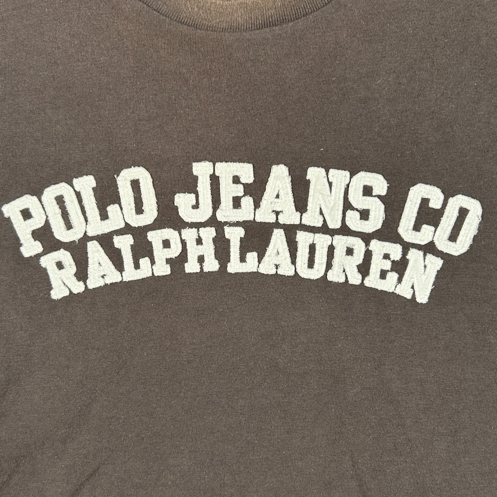Polo Jeans Co Ralph Lauren T-Shirt Mens L Brown Solid Long Sleeve Logo Graphic - Picture 8 of 12